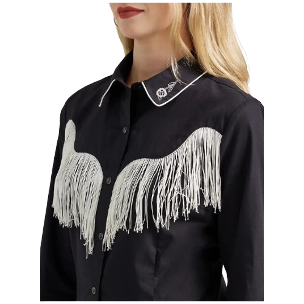 112356678 Wrangler Women's Western Dress Fringe Snap Shirt - Black