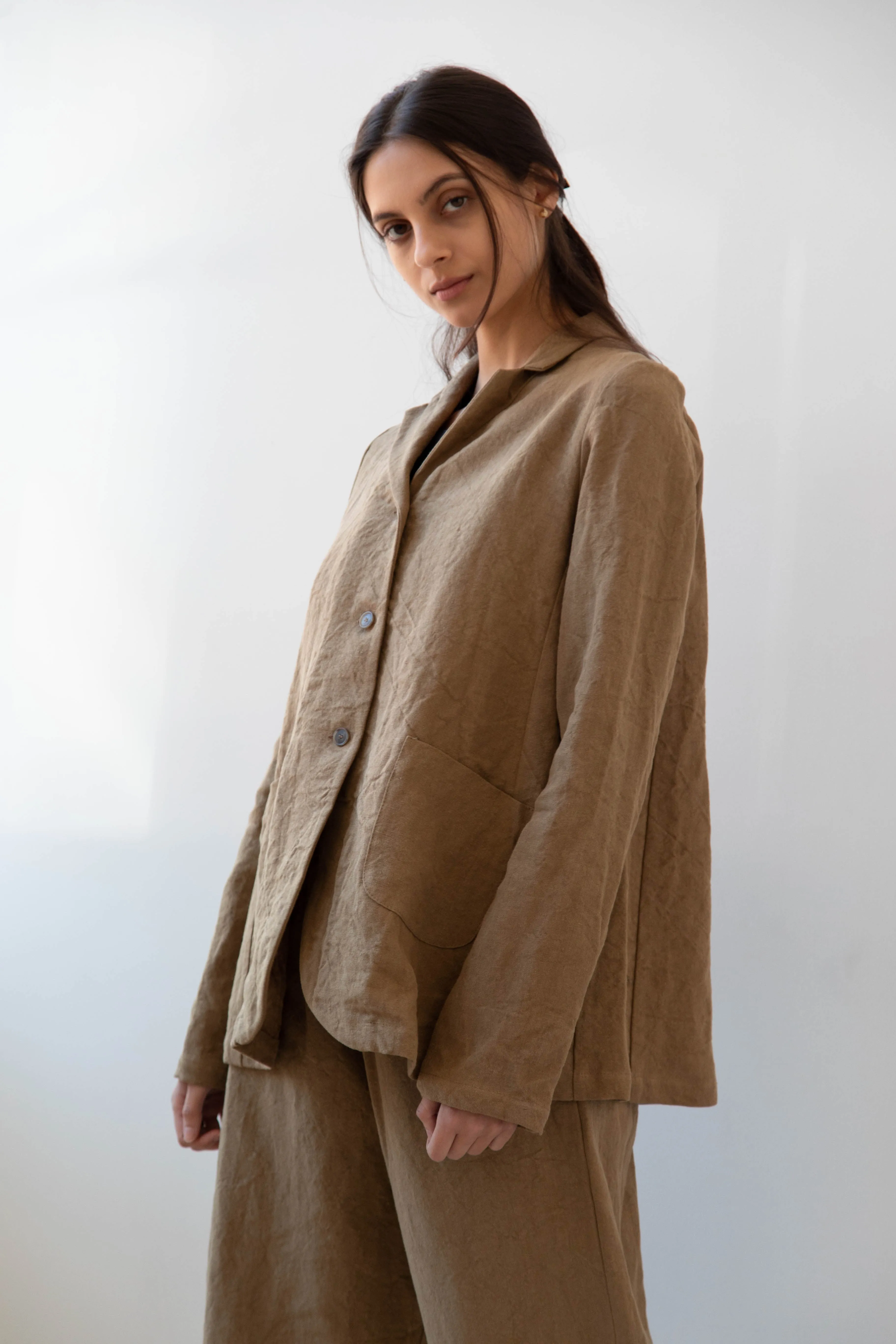 Apuntob | Long Line Blazer in Hazelnut Linen