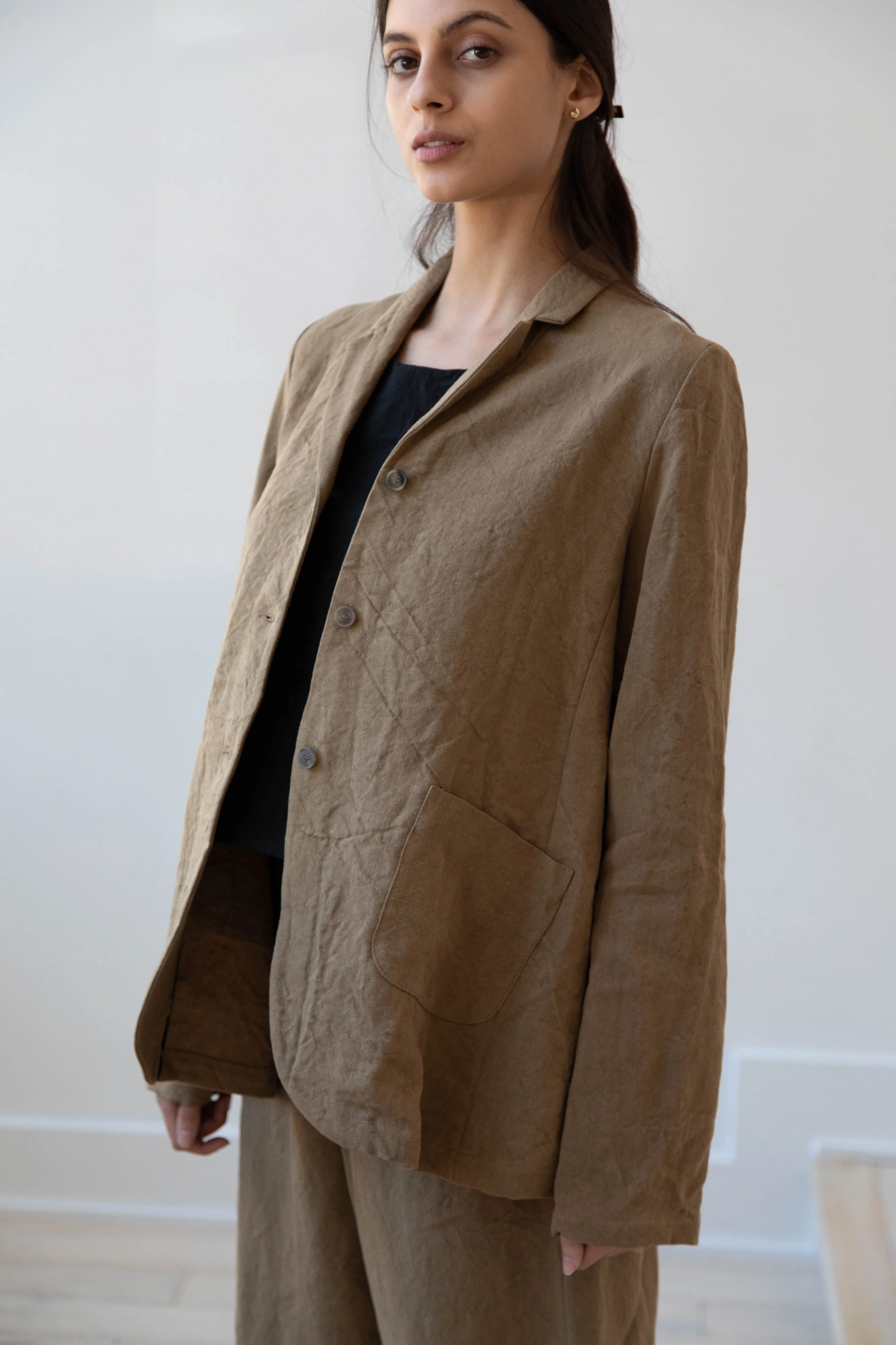 Apuntob | Long Line Blazer in Hazelnut Linen