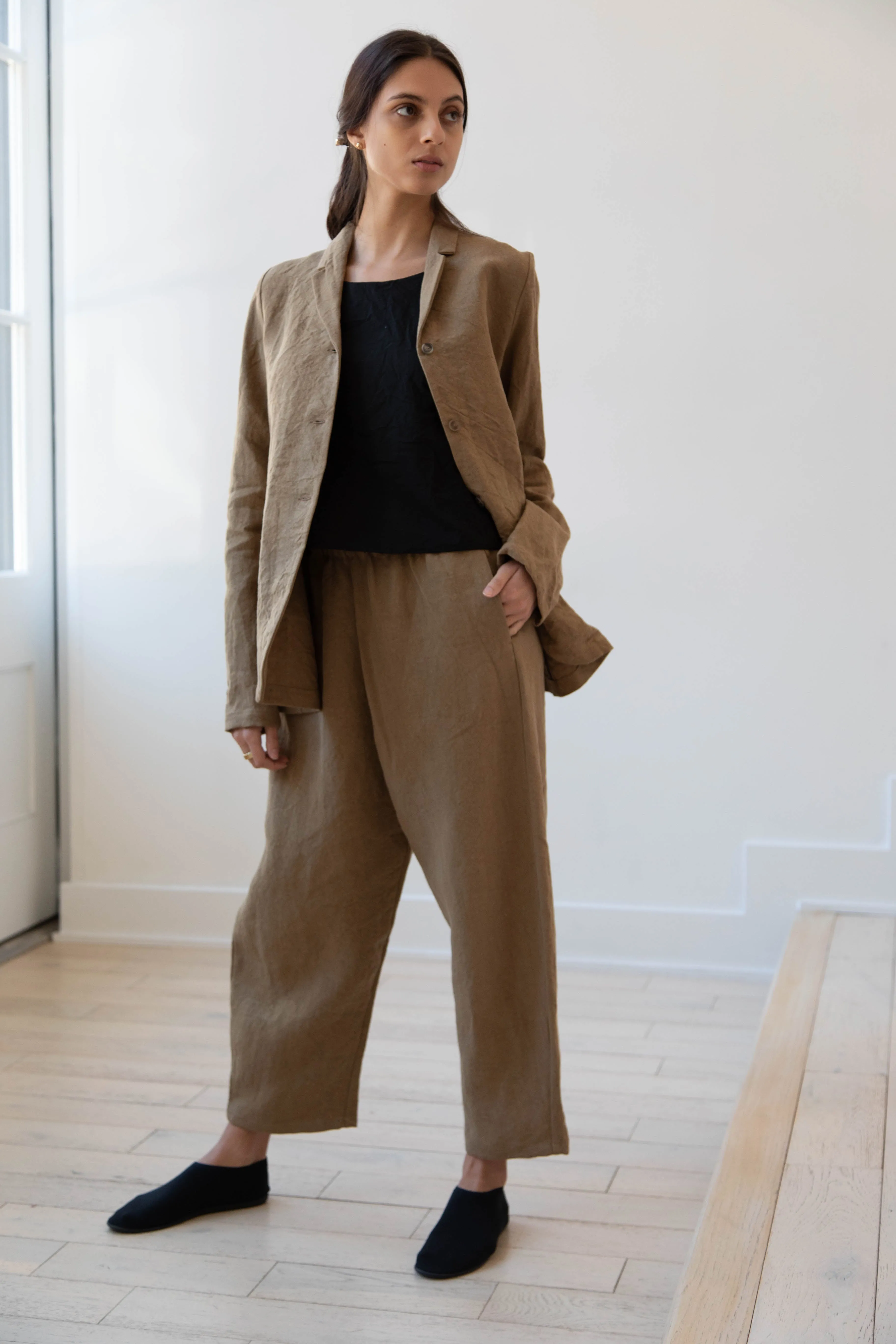Apuntob | Long Line Blazer in Hazelnut Linen