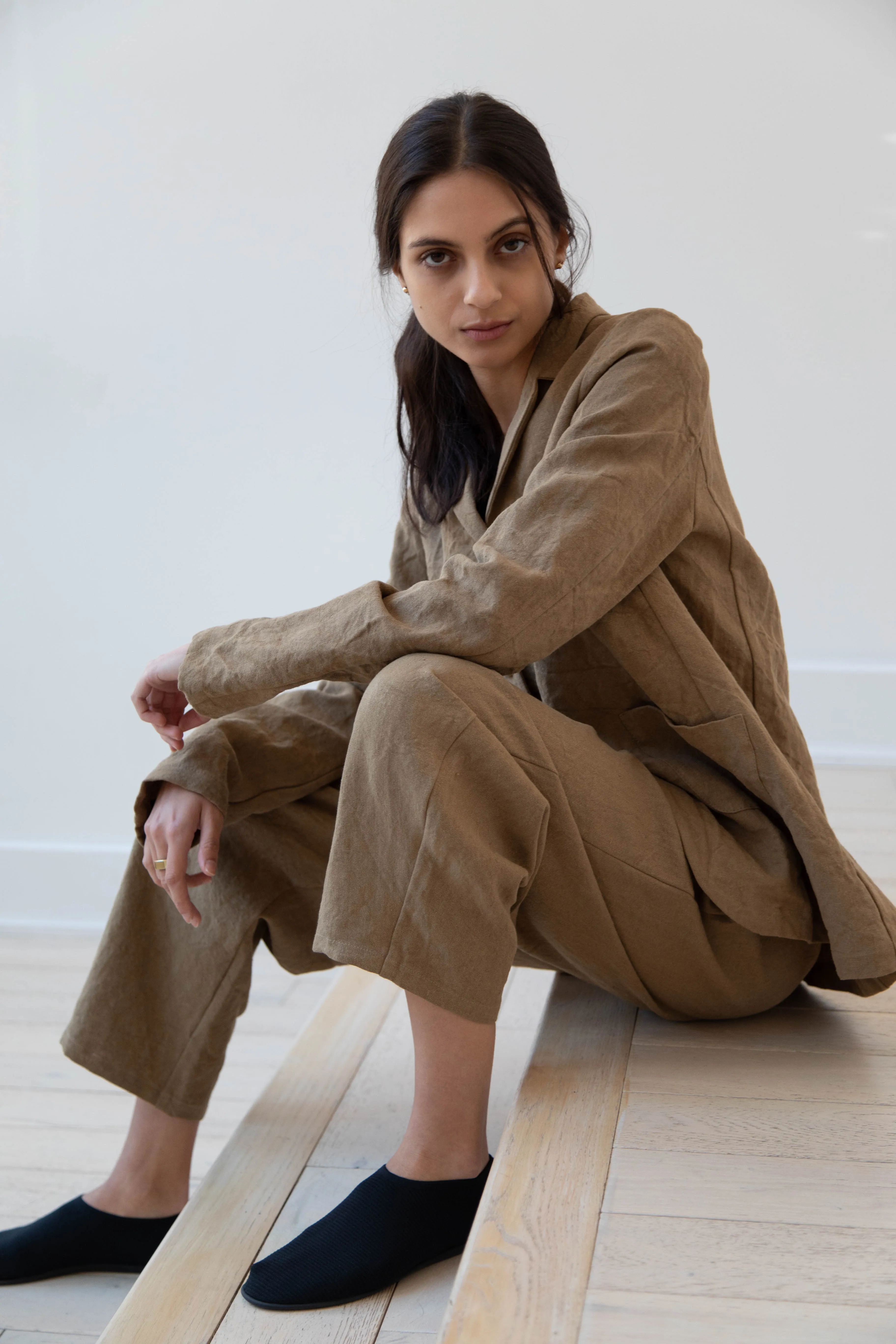 Apuntob | Long Line Blazer in Hazelnut Linen