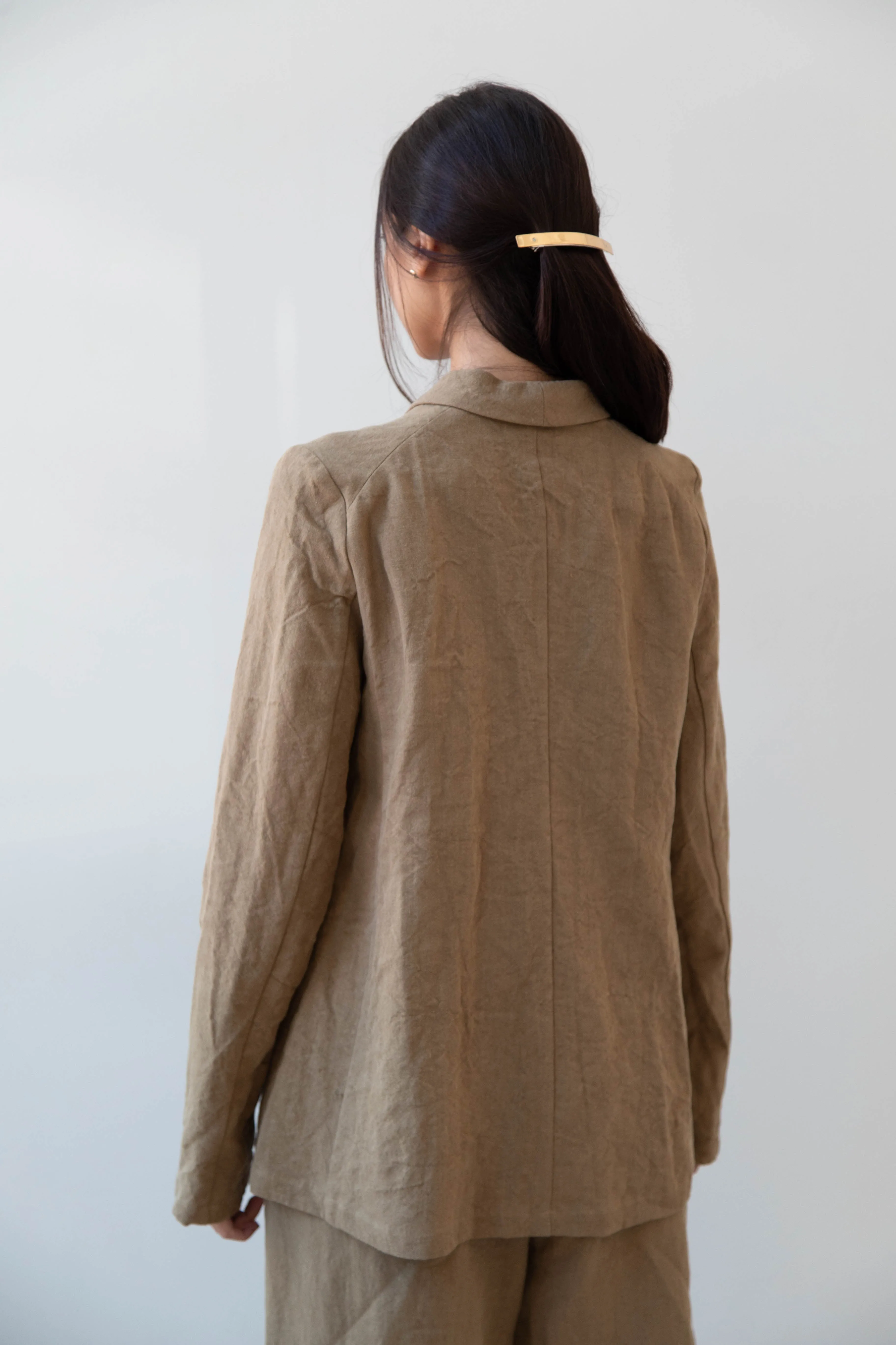 Apuntob | Long Line Blazer in Hazelnut Linen