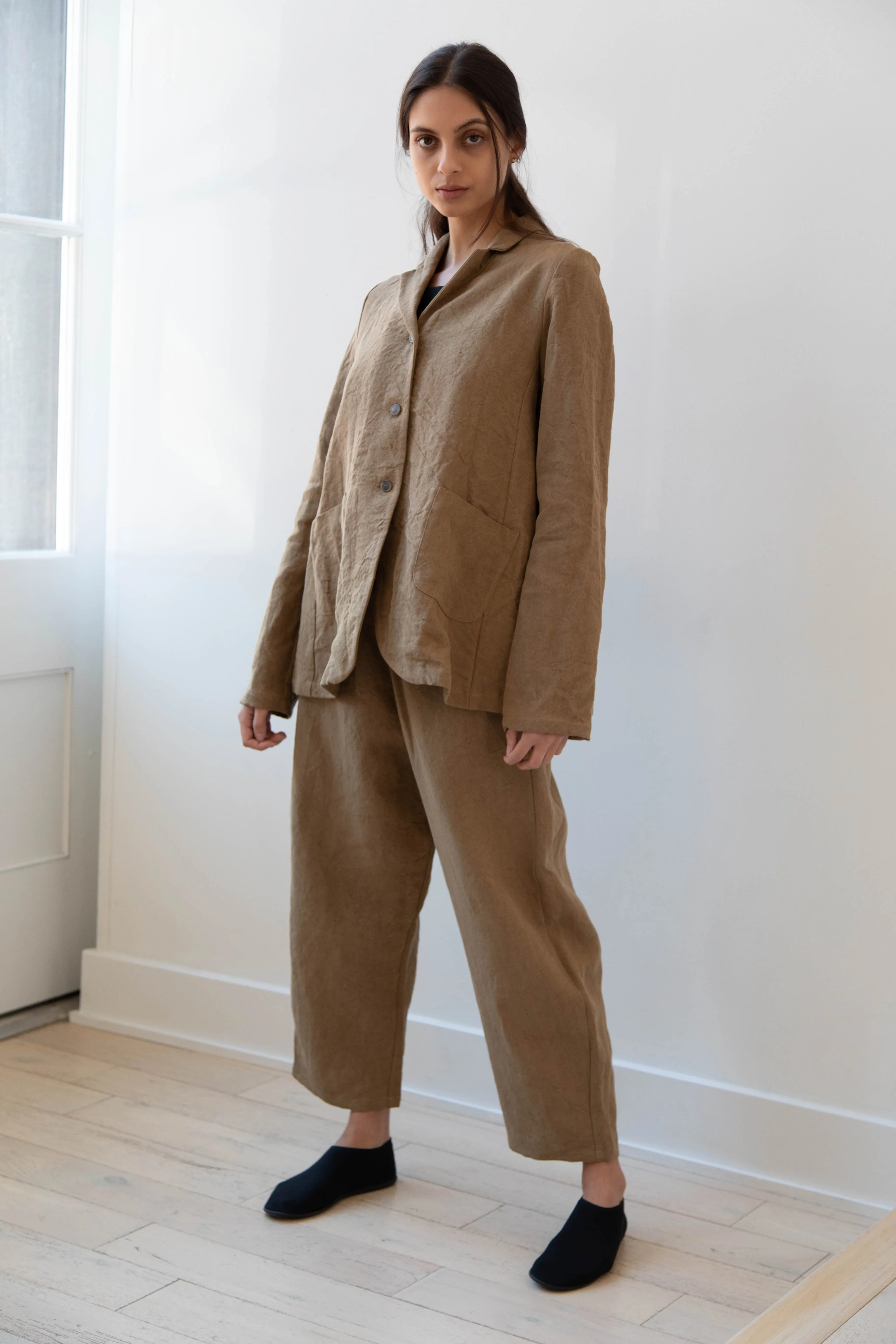 Apuntob | Long Line Blazer in Hazelnut Linen