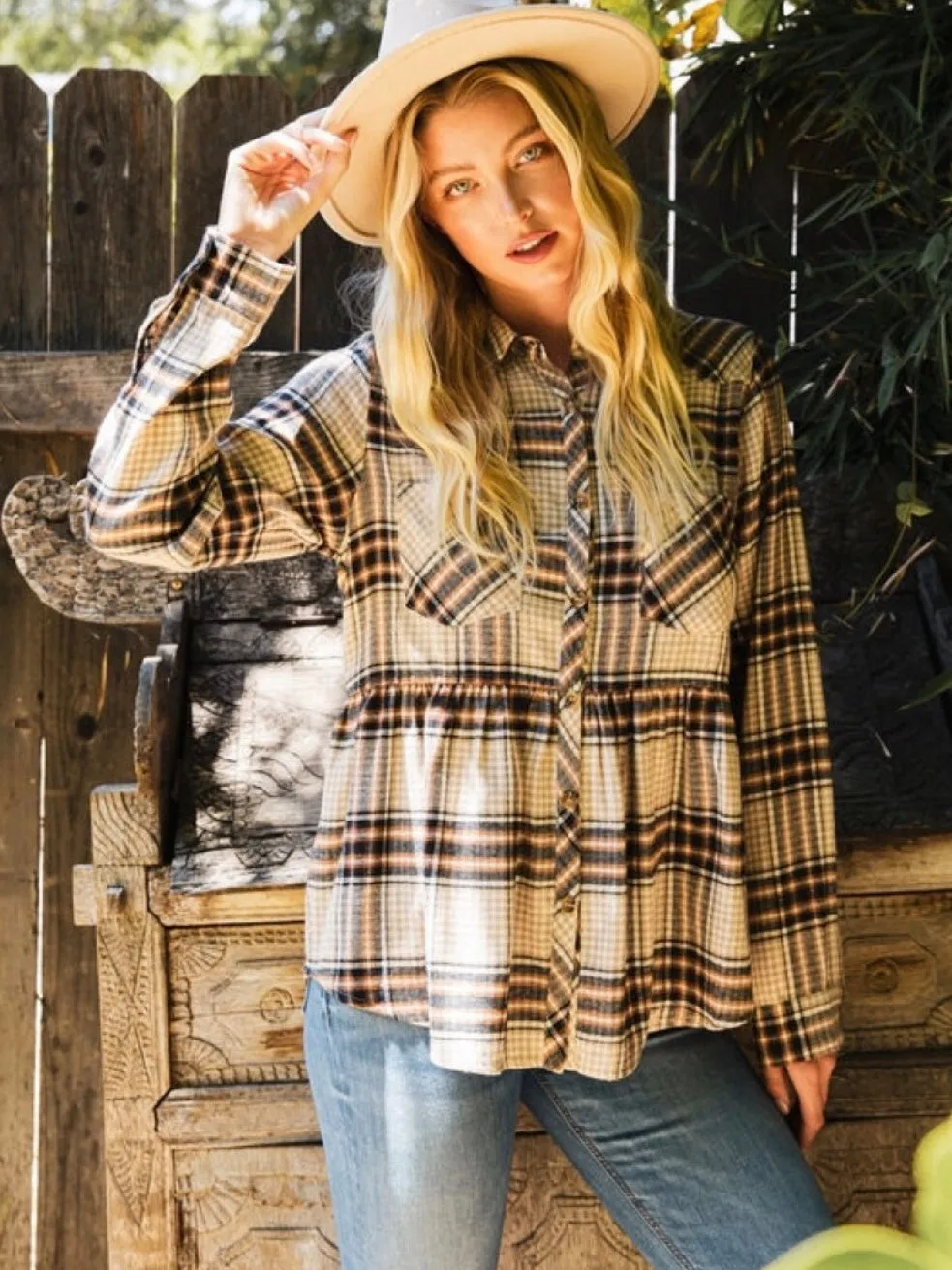 Azalea Flannel Top - Taupe