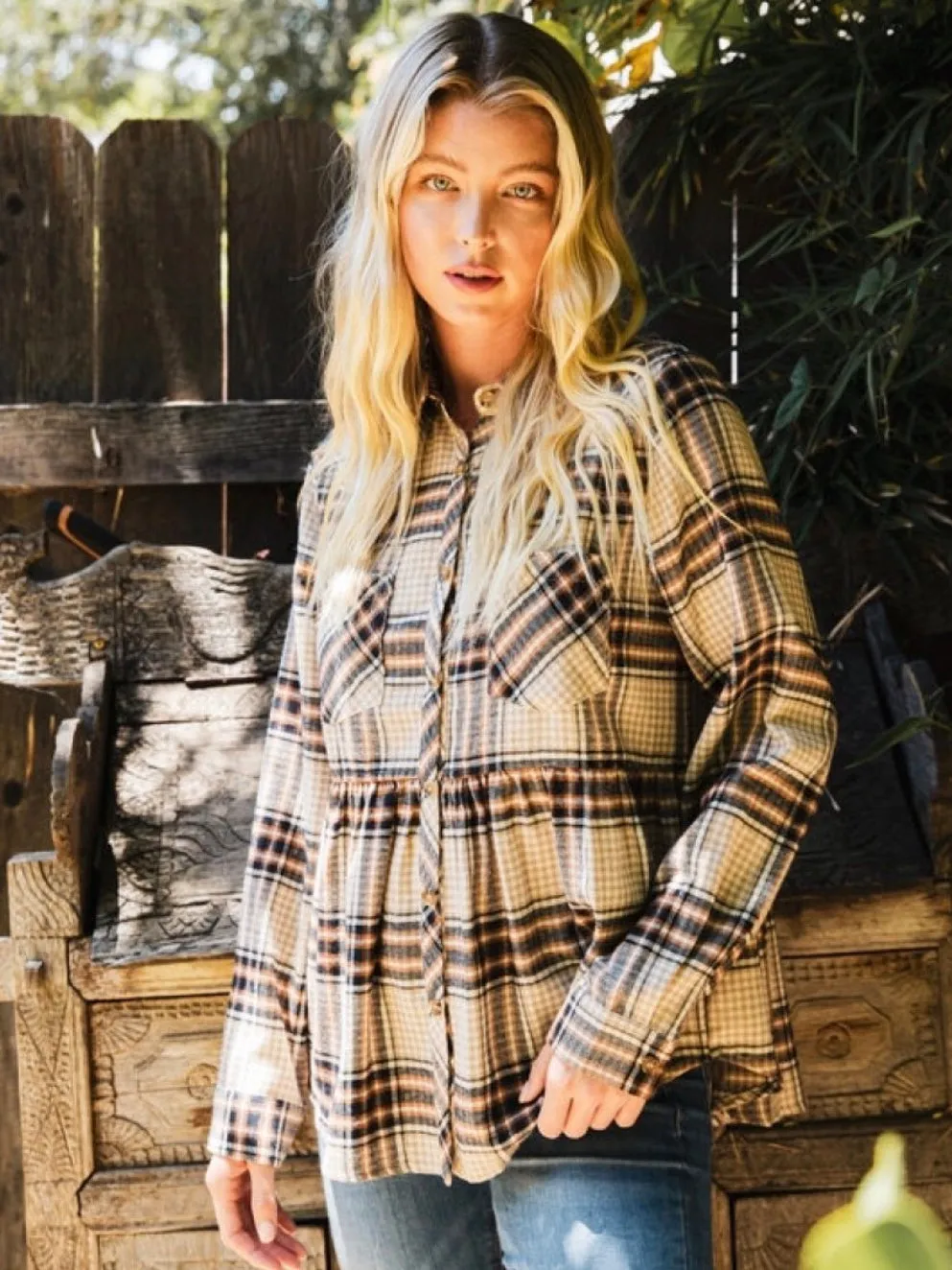 Azalea Flannel Top - Taupe
