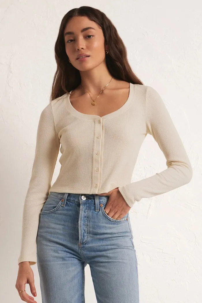 Ciana Button Front Waffle Top