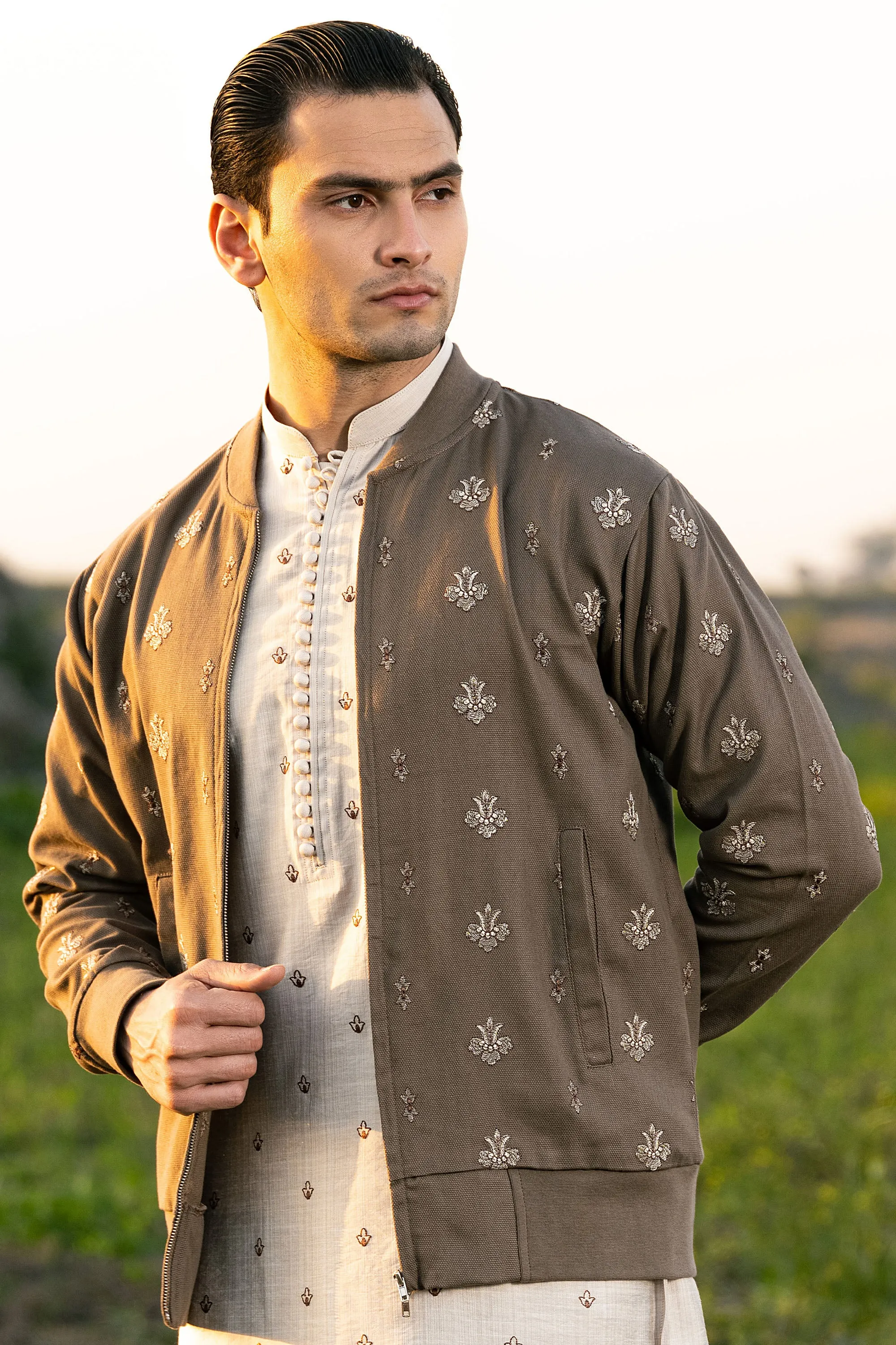 Clay Brown Embroidered Jacket Trousers