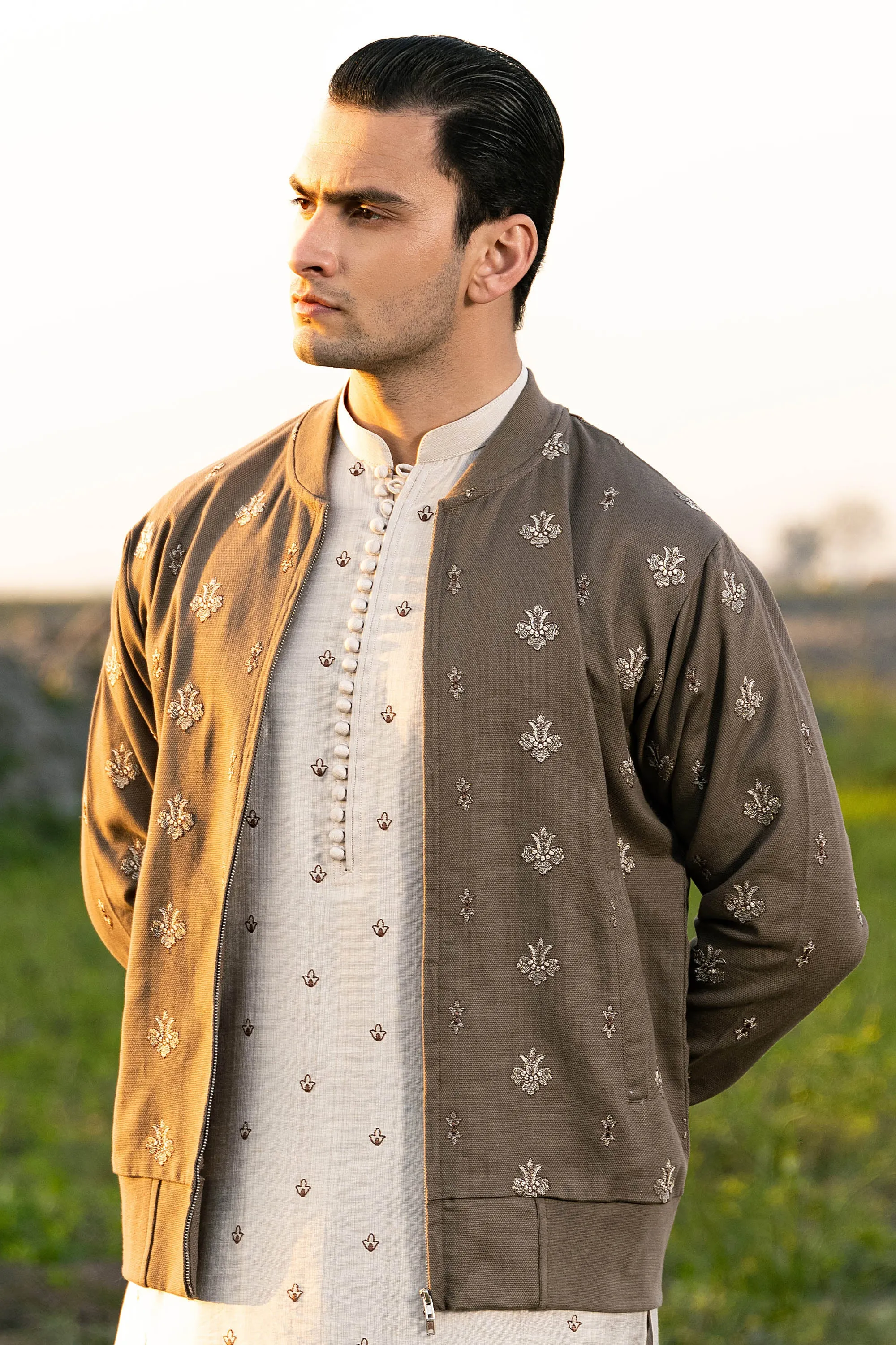 Clay Brown Embroidered Jacket Trousers