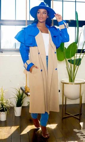 Color Block Ruffle Detail Trench Coat FINAL SALE