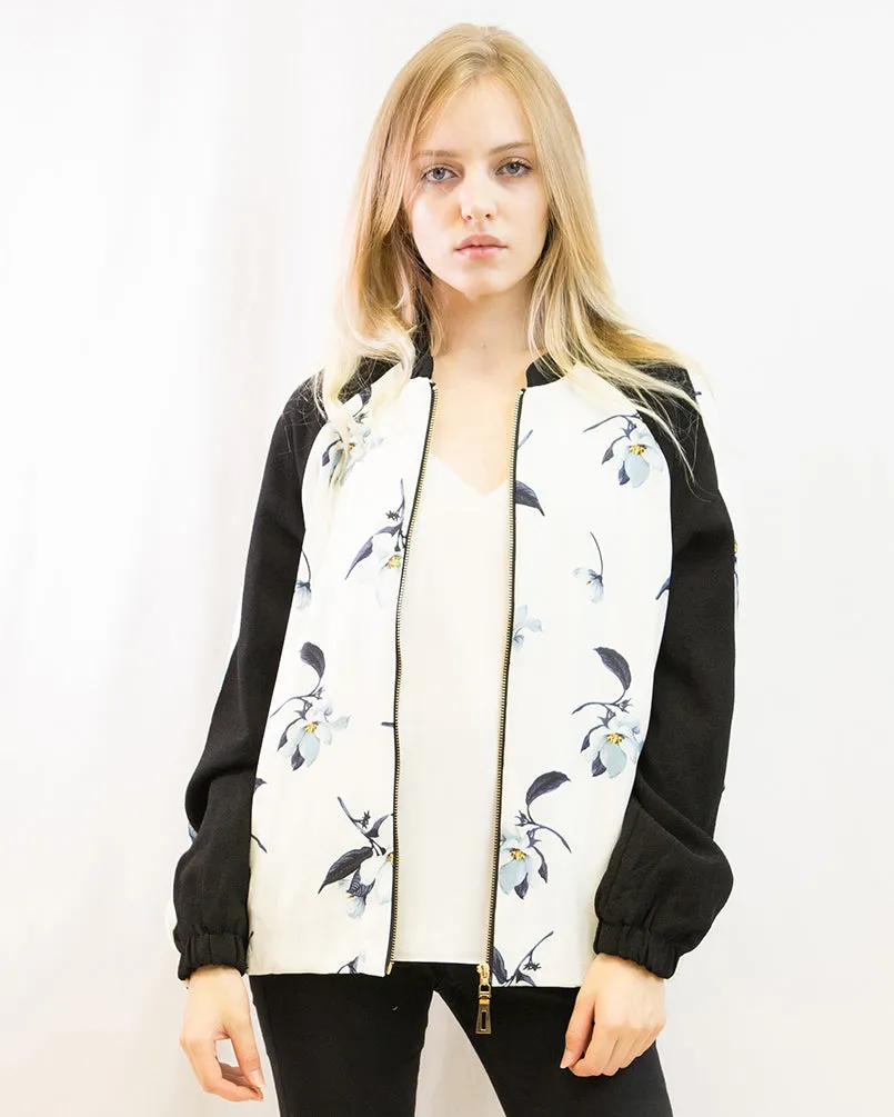 Floral Print Bomber Jacket (White floral)