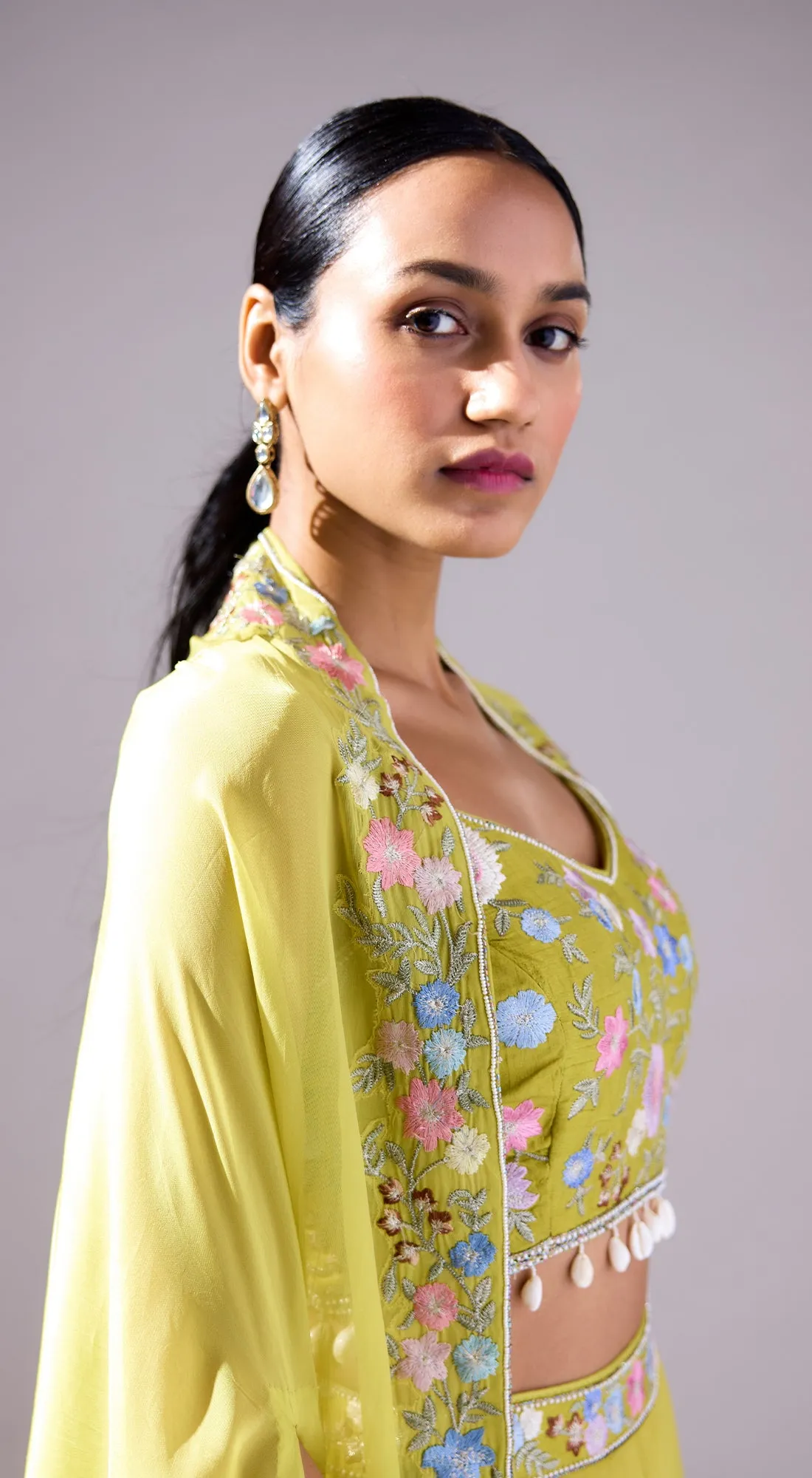 Lime Georgette Cape Set