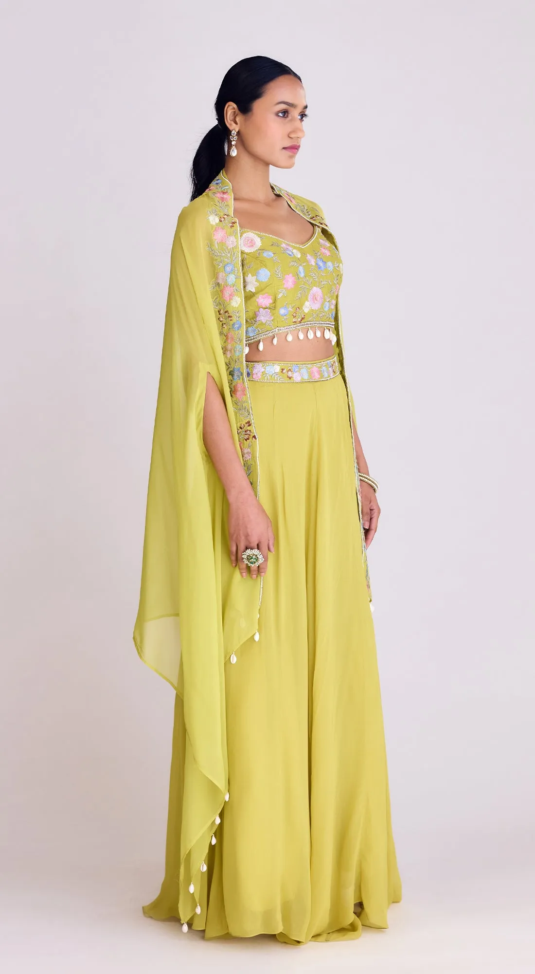 Lime Georgette Cape Set