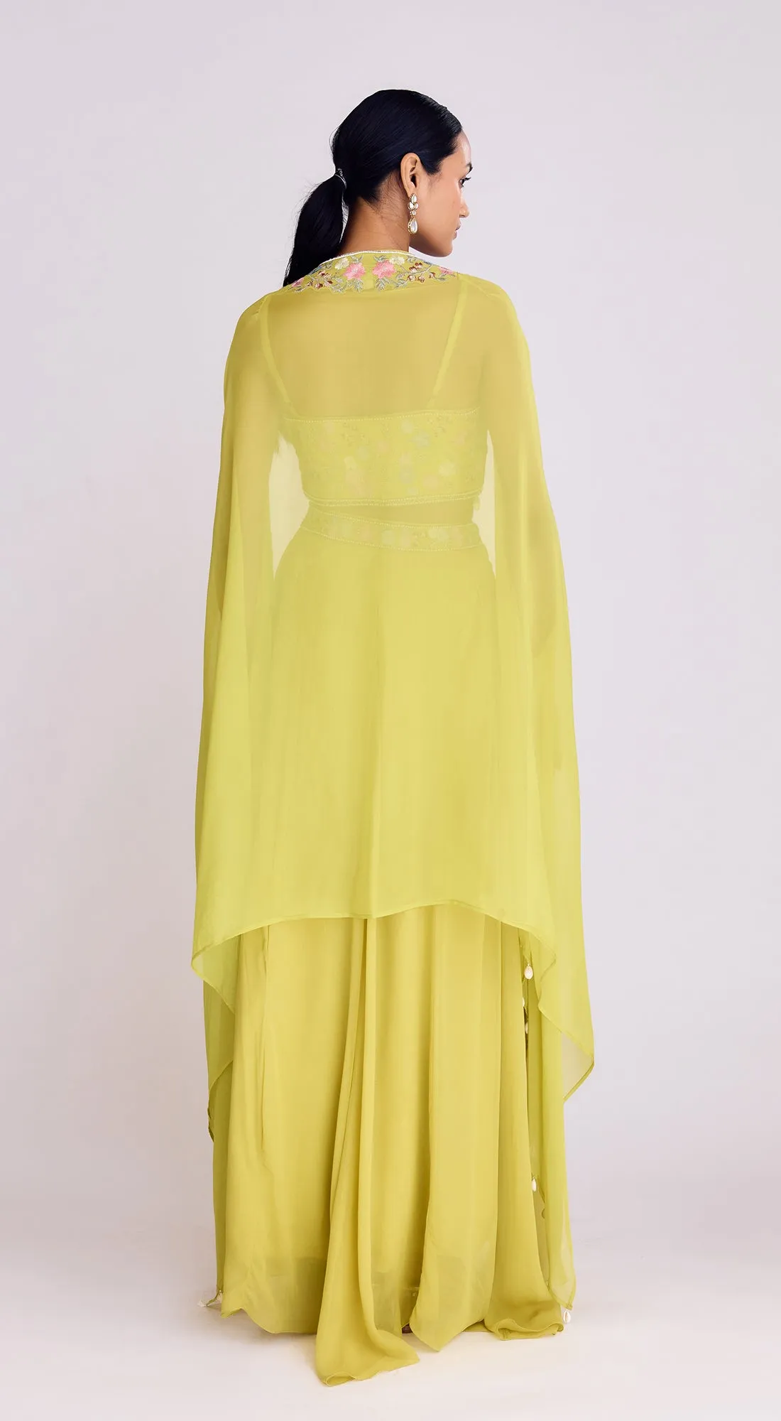 Lime Georgette Cape Set