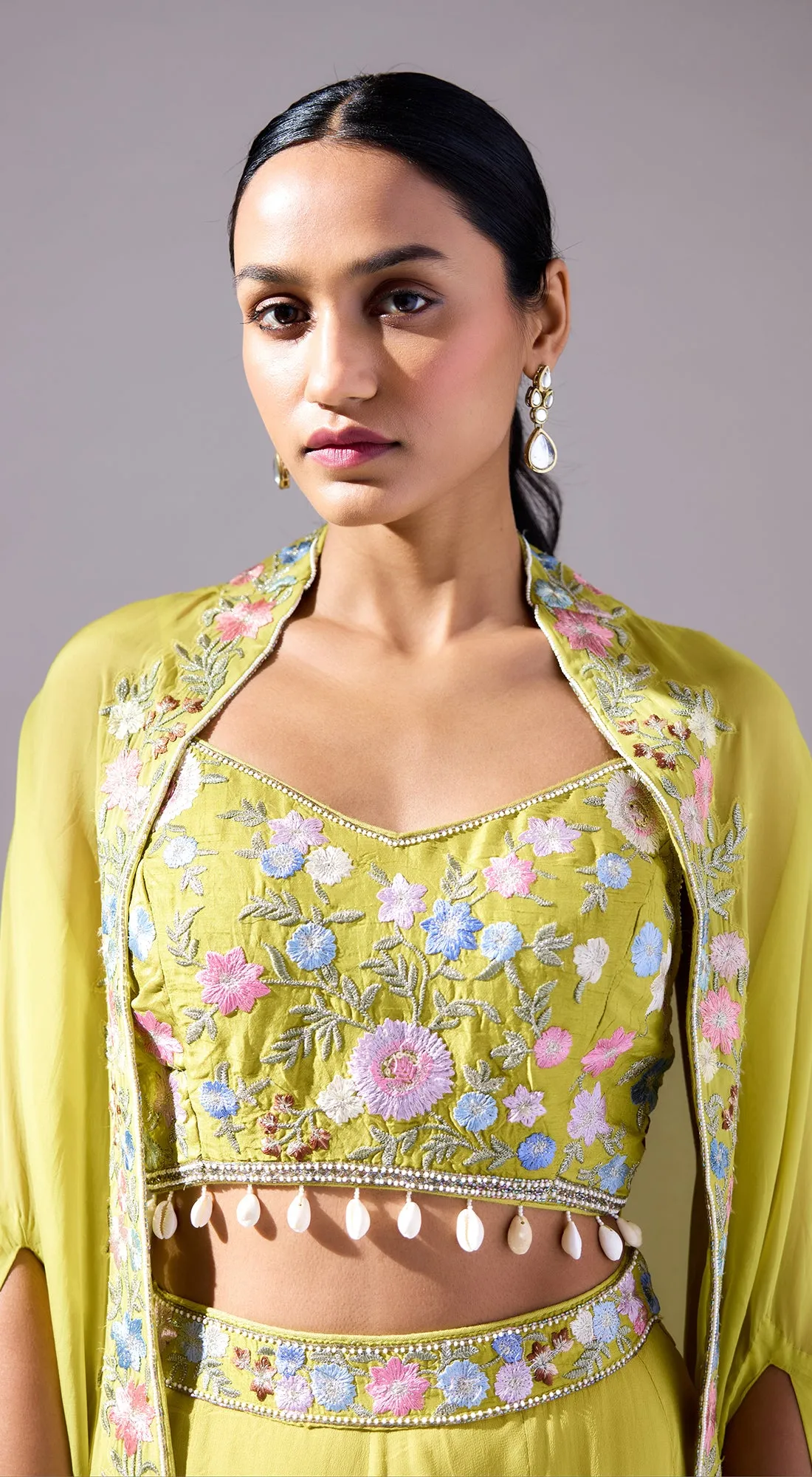 Lime Georgette Cape Set