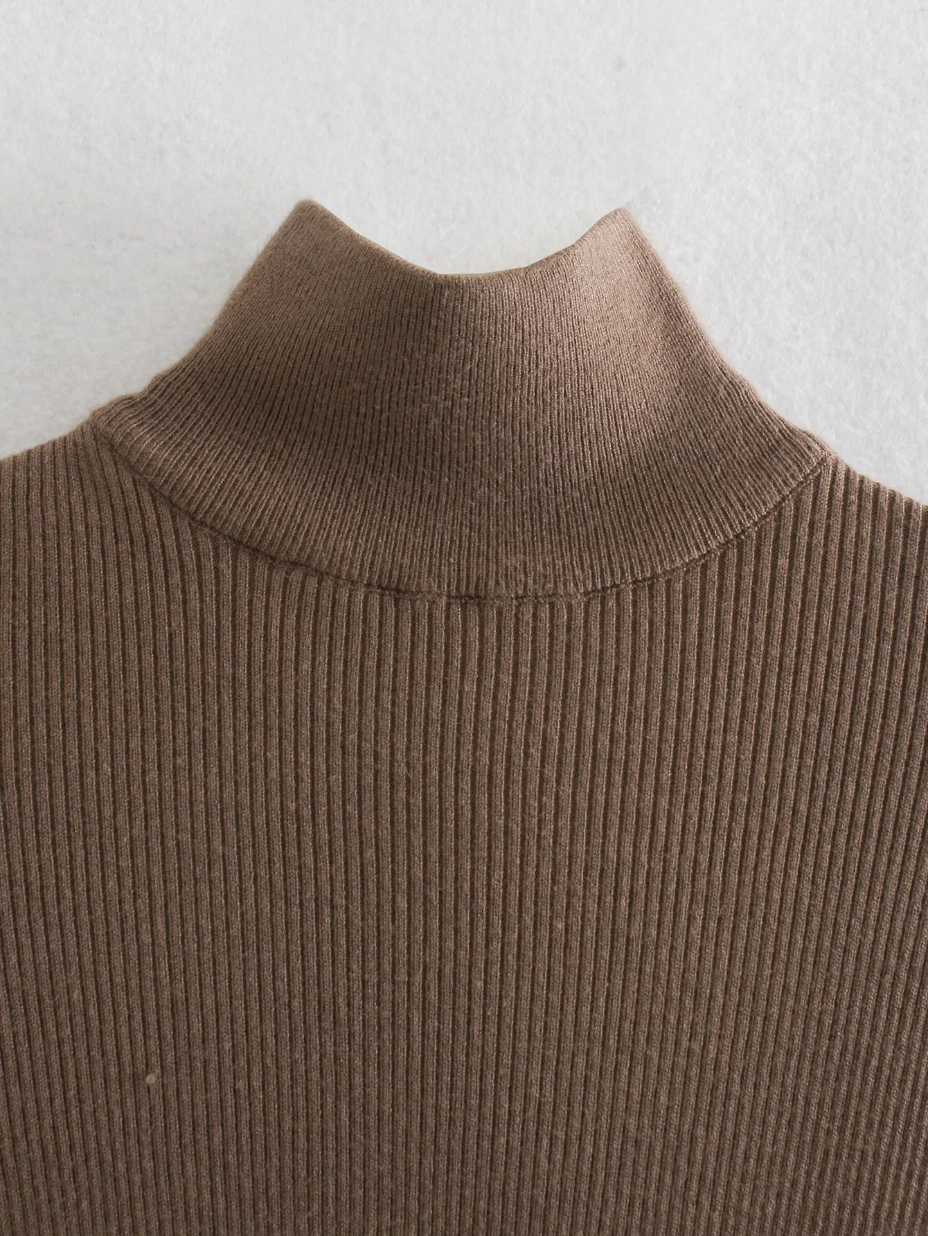 Long Sleeves High-Neck Elegant Chic Lady Knit Sweater Dress