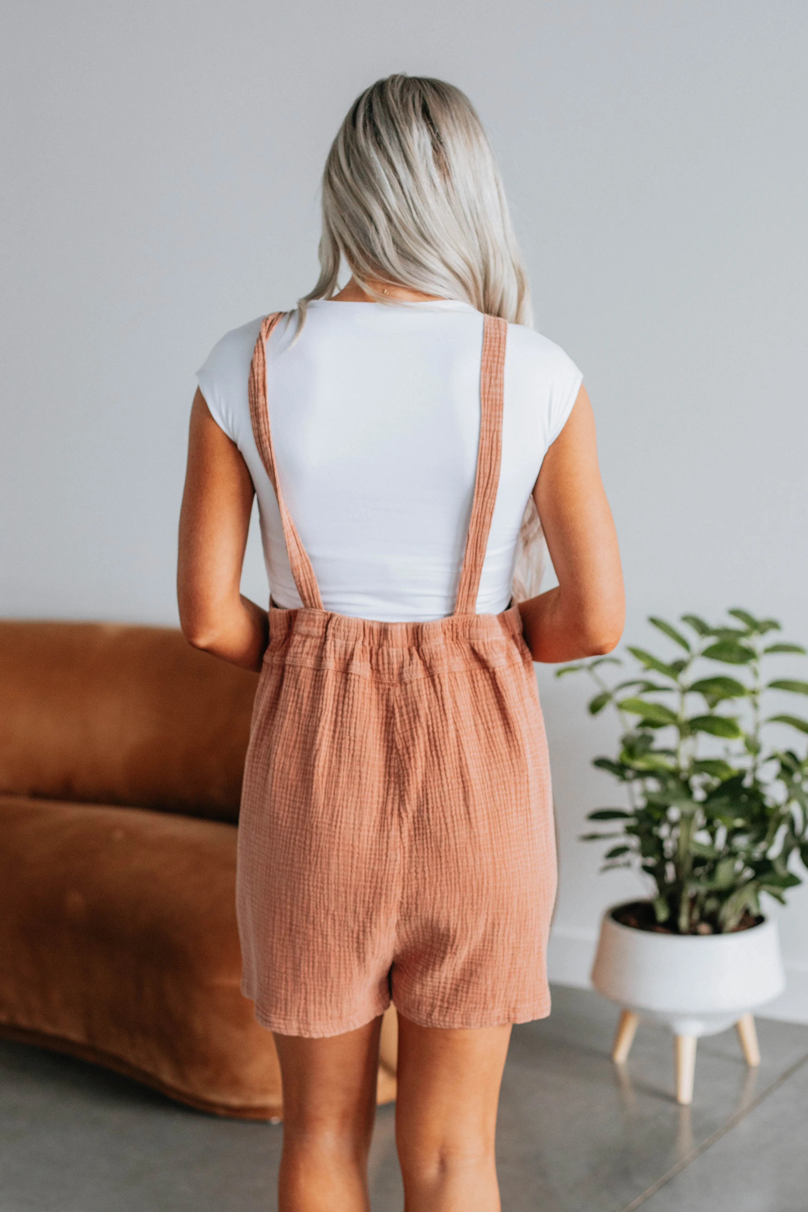 Meara Overall Romper - Clay