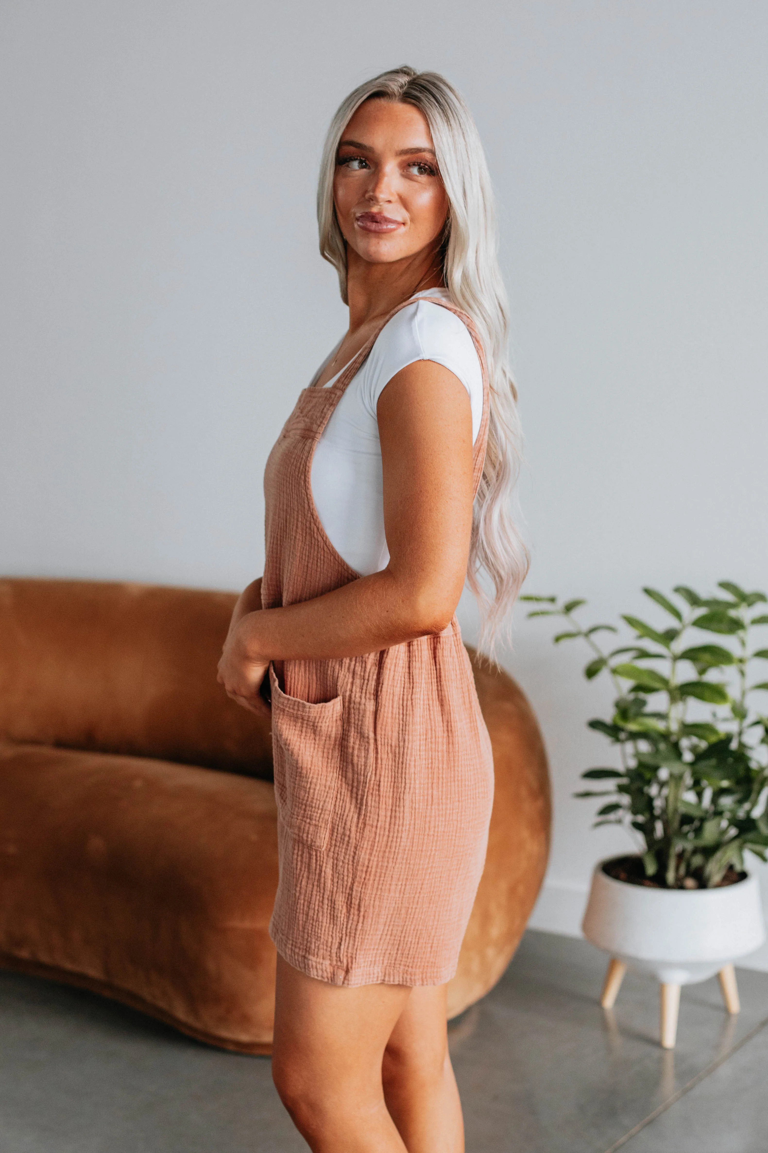 Meara Overall Romper - Clay