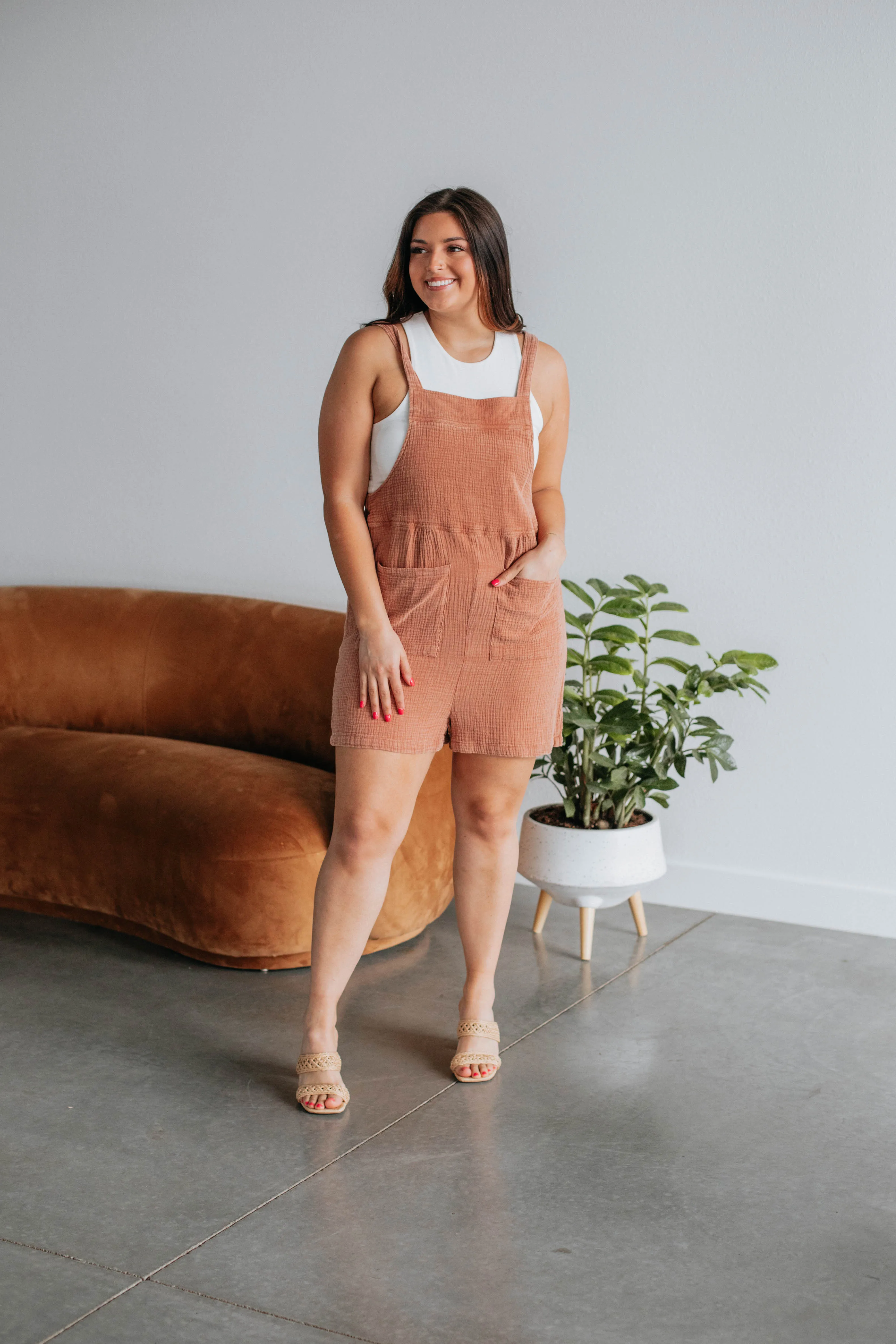 Meara Overall Romper - Clay