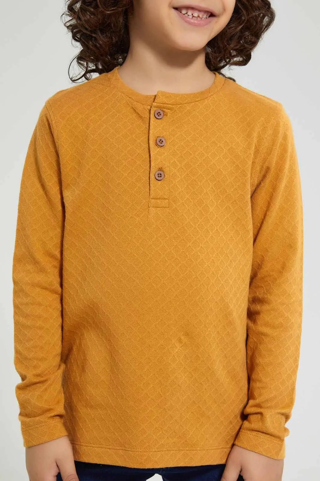 Mustard Long Sleeved Henley T-Shirt