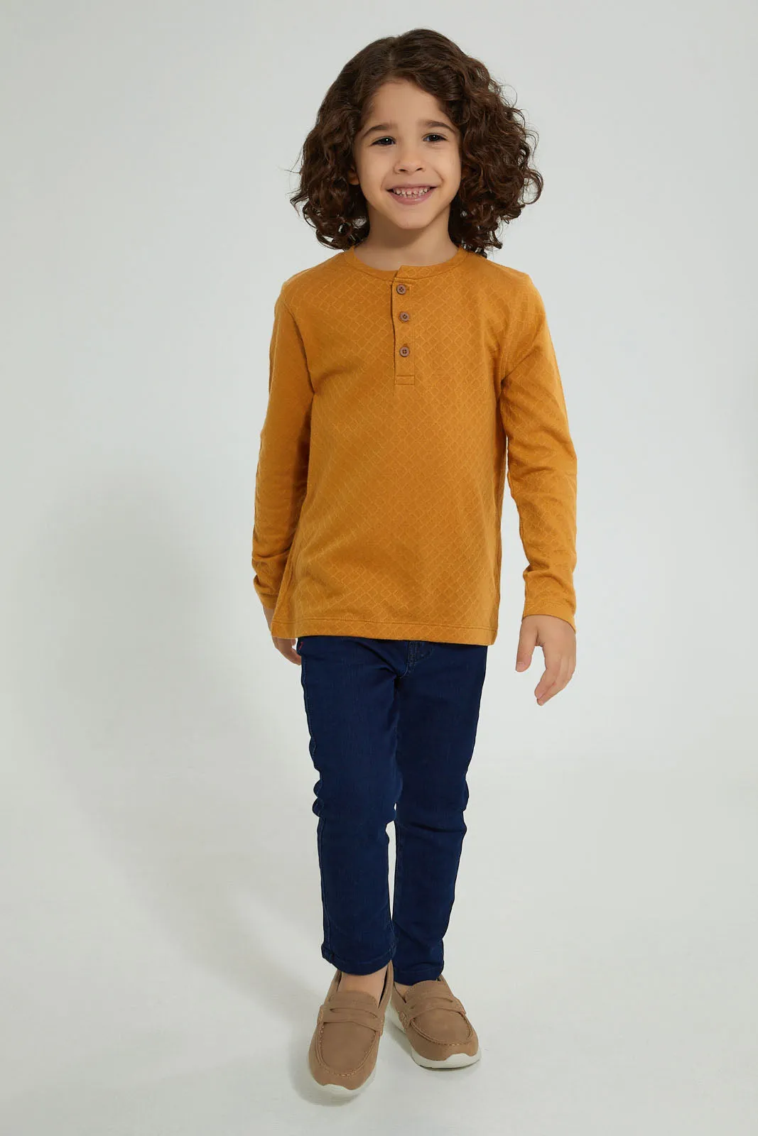 Mustard Long Sleeved Henley T-Shirt