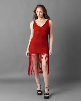 Odessa Crochet Knit Fringe Sleeveless Midi Dress