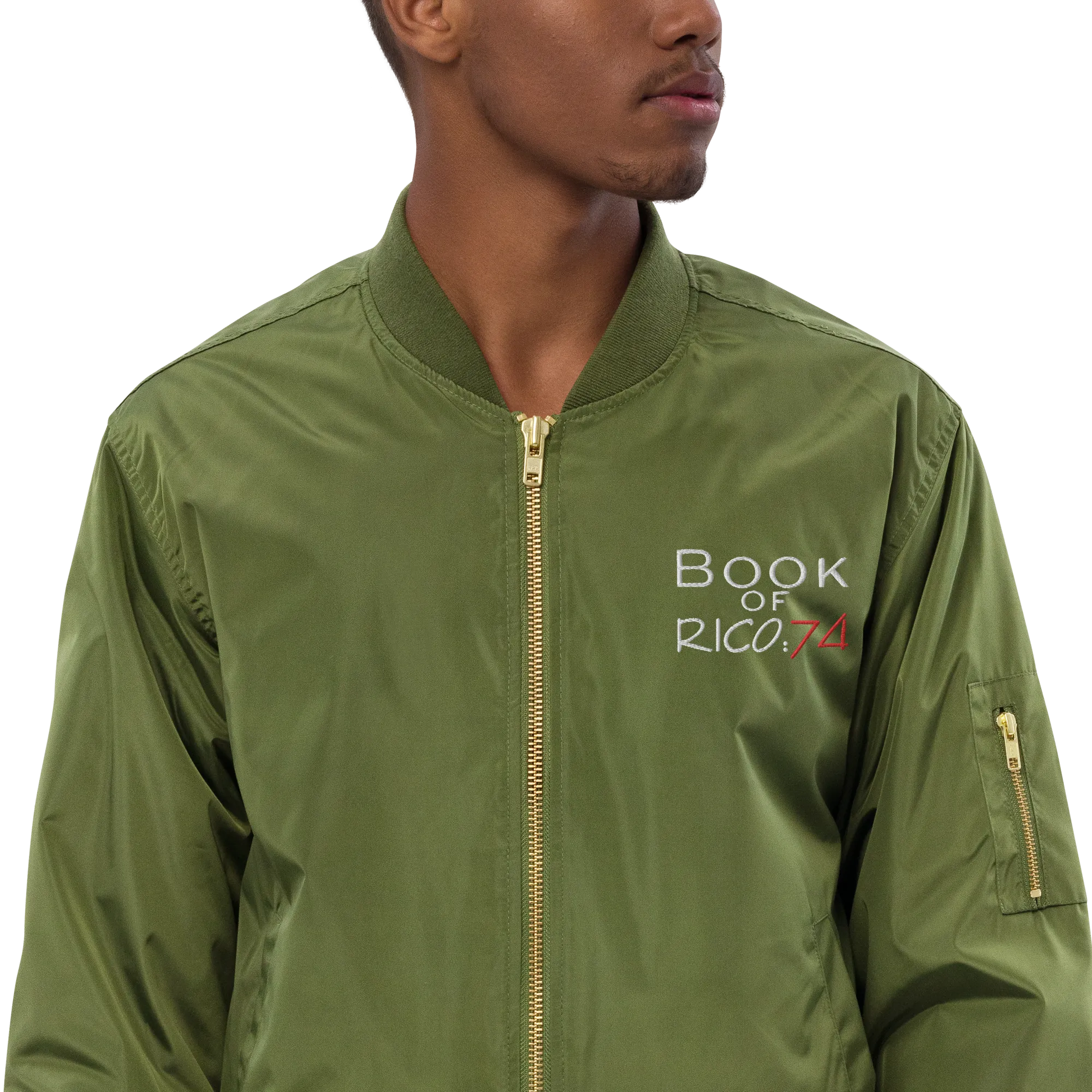 "Involuntary Sanity" by Book of Rico:74™ recycled bomber jacket