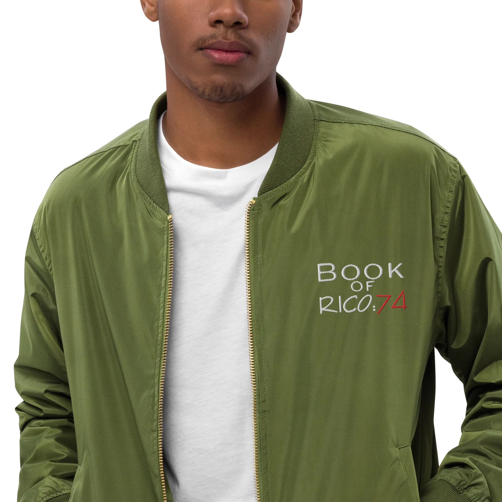 "Involuntary Sanity" by Book of Rico:74™ recycled bomber jacket