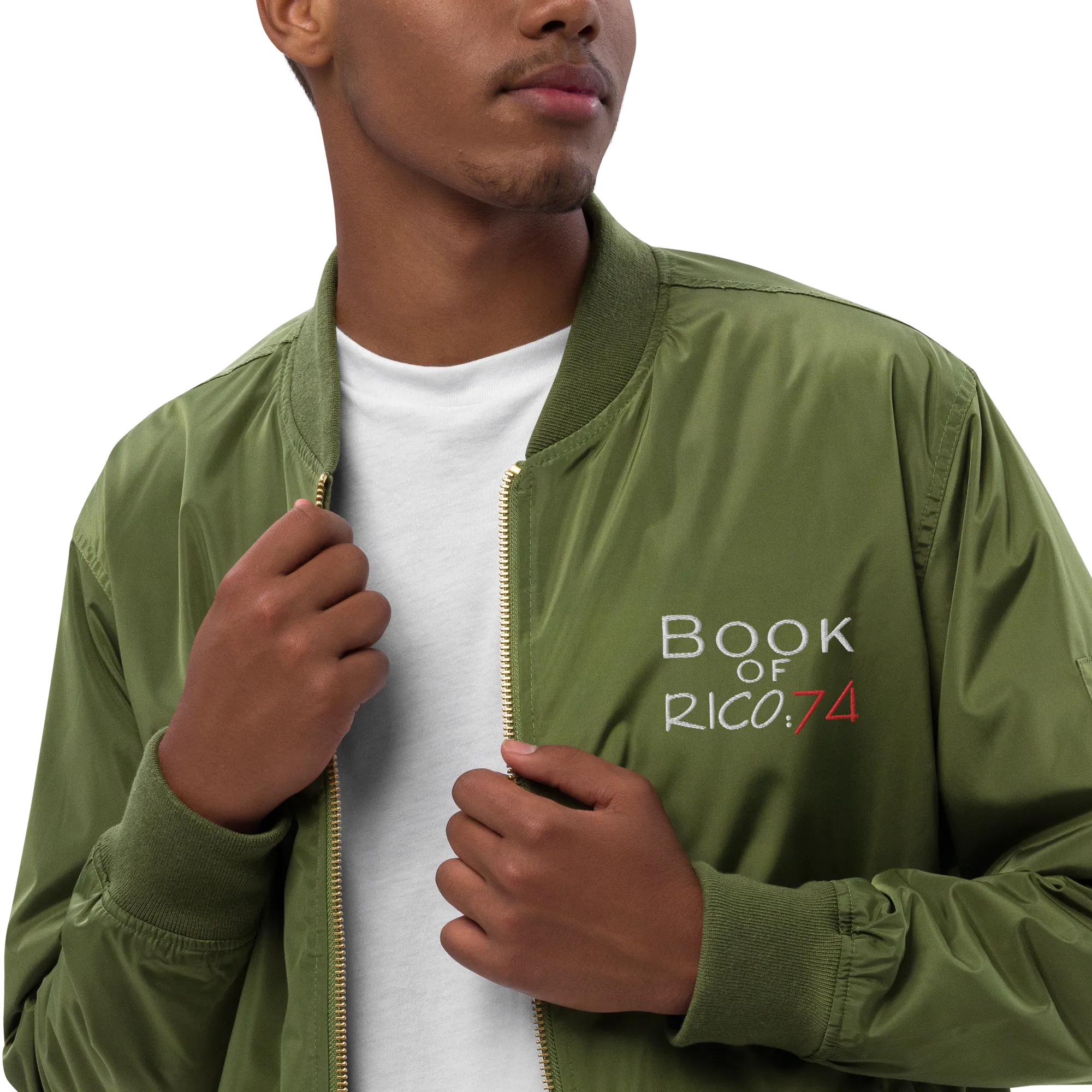 "Involuntary Sanity" by Book of Rico:74™ recycled bomber jacket