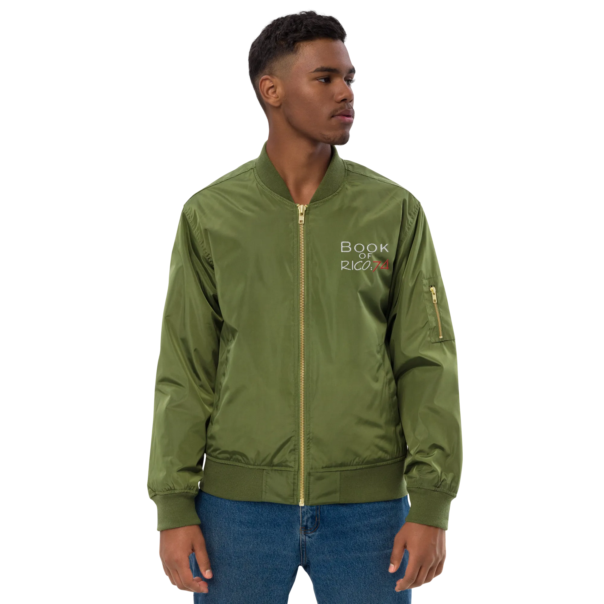 "Involuntary Sanity" by Book of Rico:74™ recycled bomber jacket