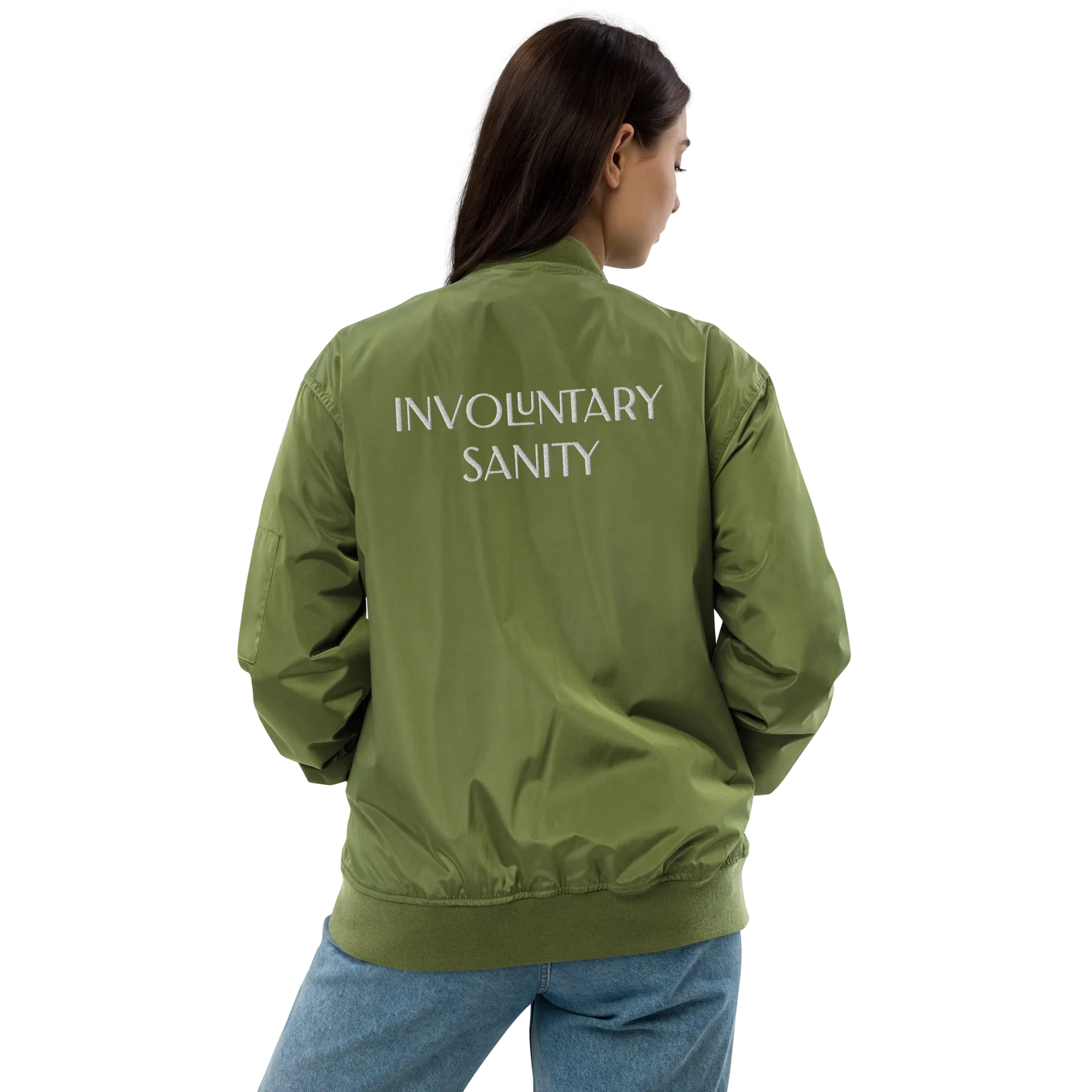 "Involuntary Sanity" by Book of Rico:74™ recycled bomber jacket