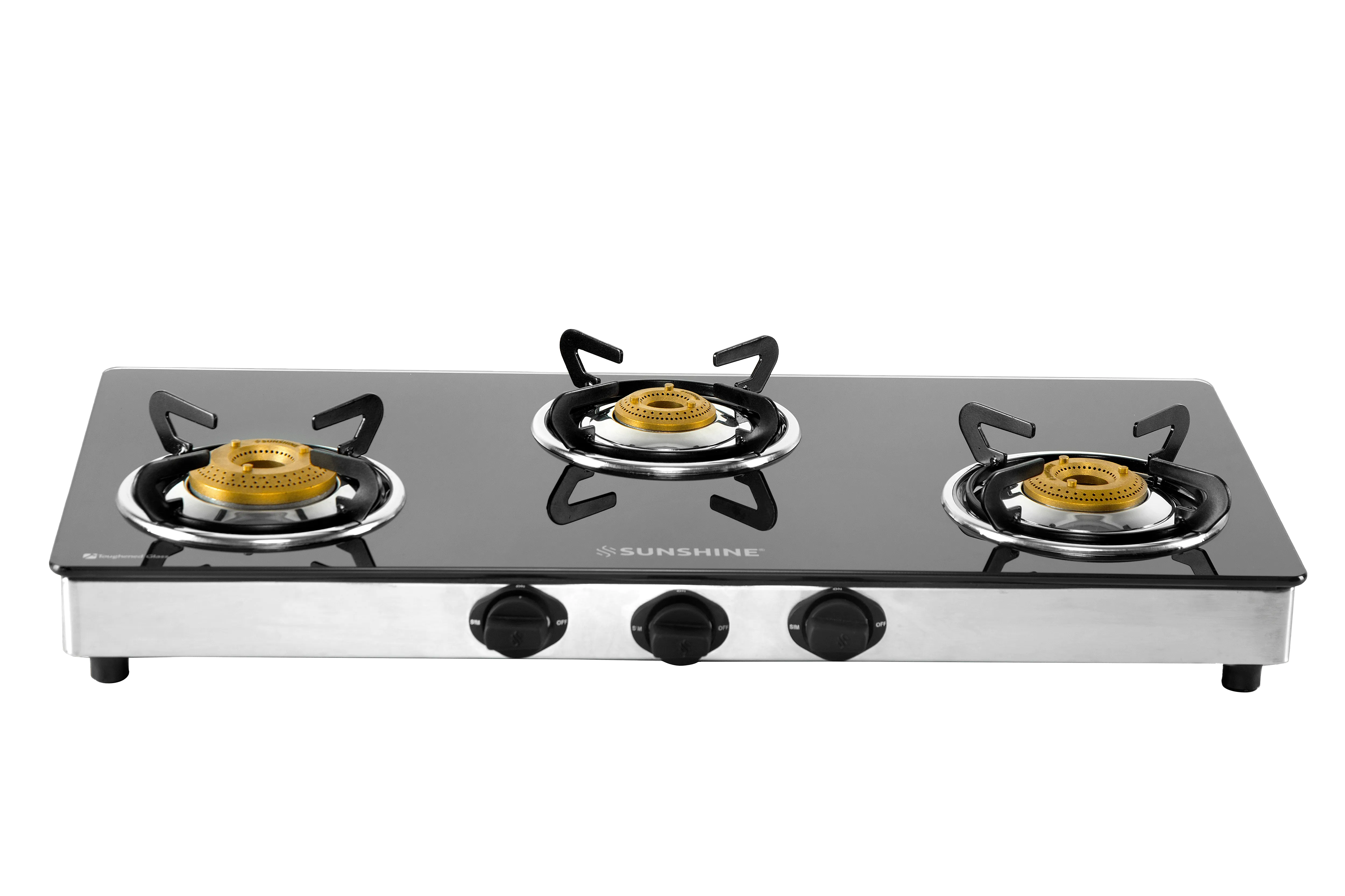 Sunshine Swift Three Burner Toughened Glass Gas Stove Manual Ignition