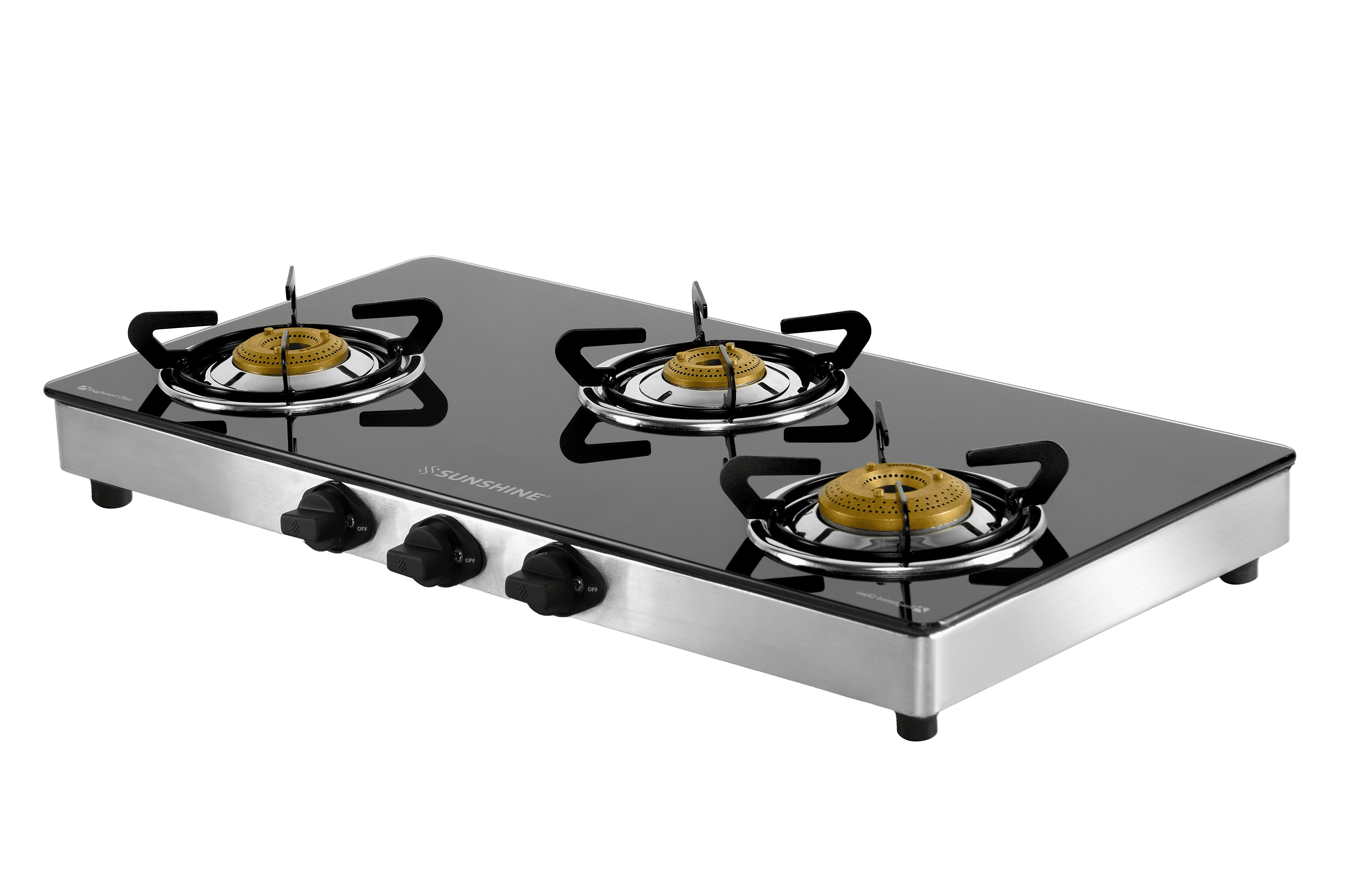 Sunshine Swift Three Burner Toughened Glass Gas Stove Manual Ignition