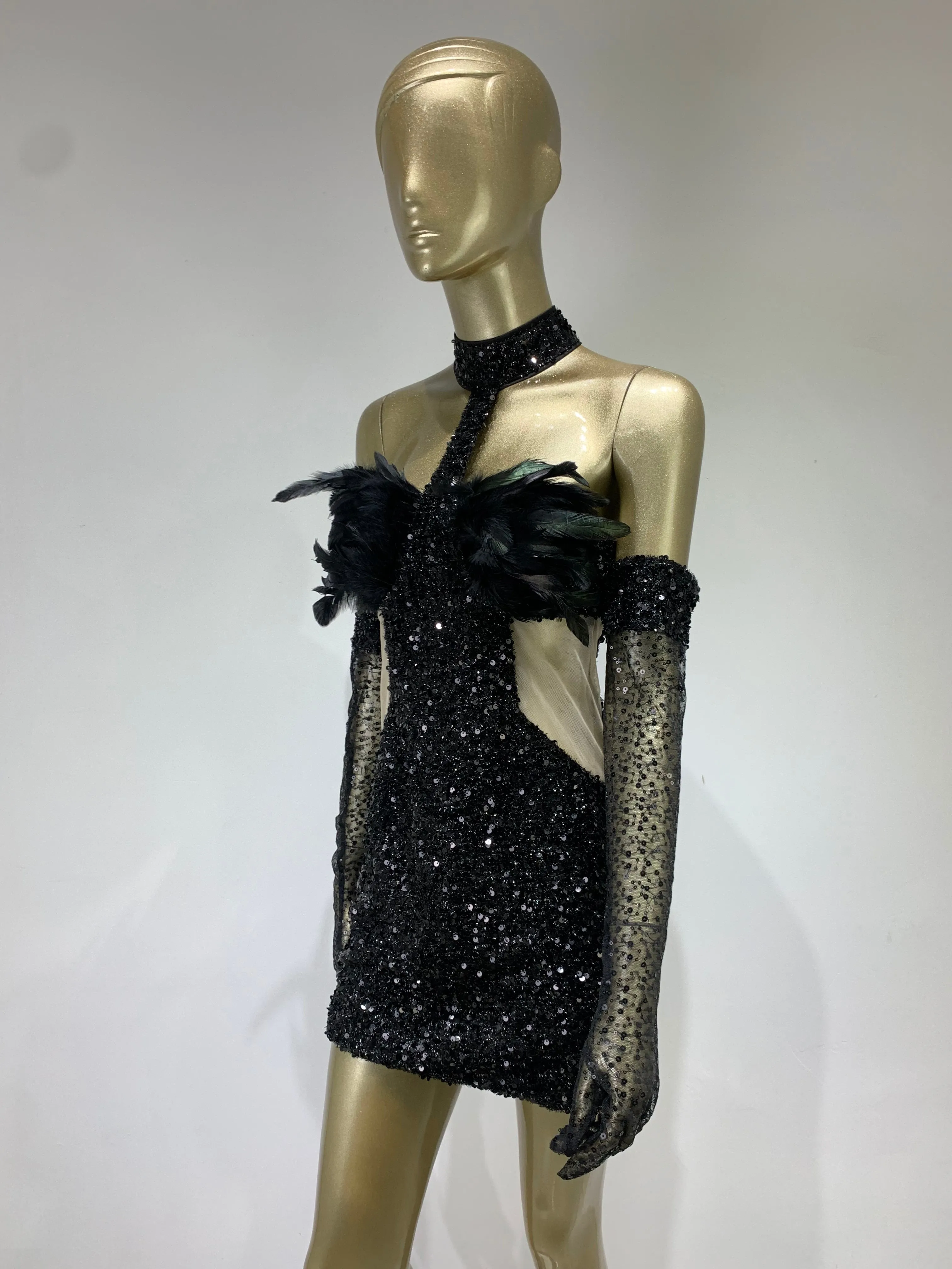 Swan Turtleneck Feather Mini Dress