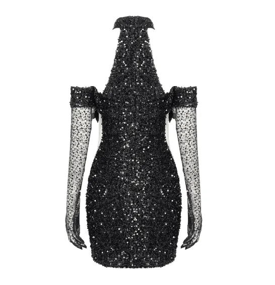 Swan Turtleneck Feather Mini Dress