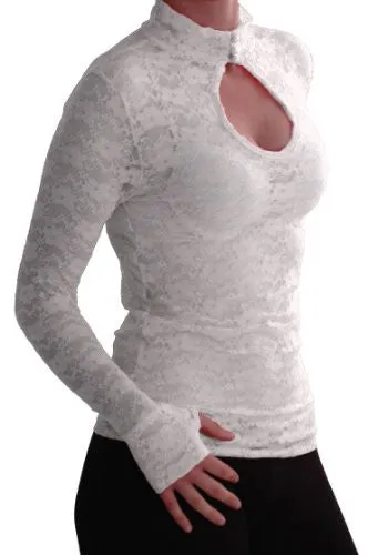Turtle Neck Long Sleeve Floral Lace Keyhole Blouse