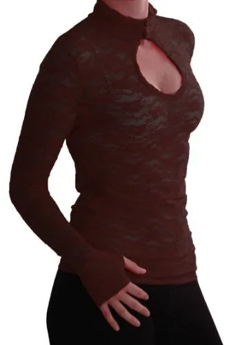 Turtle Neck Long Sleeve Floral Lace Keyhole Blouse
