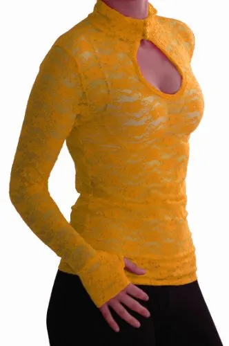 Turtle Neck Long Sleeve Floral Lace Keyhole Blouse