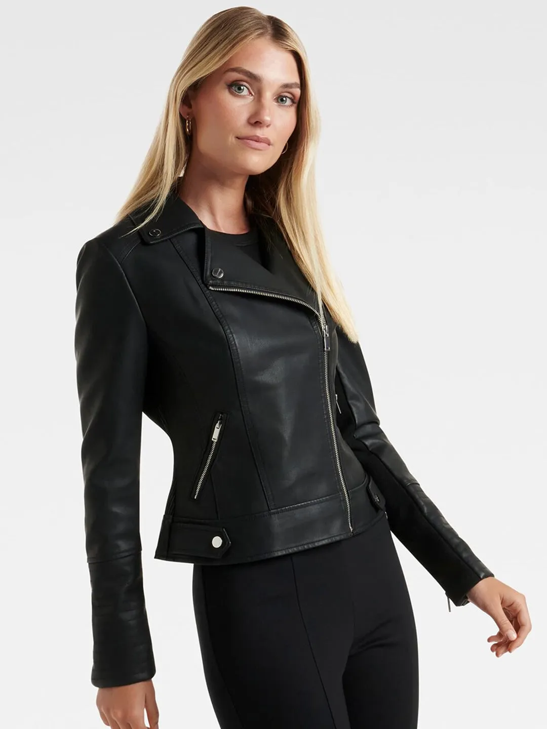 Women Crop Biker Jacket Online | QAWACH